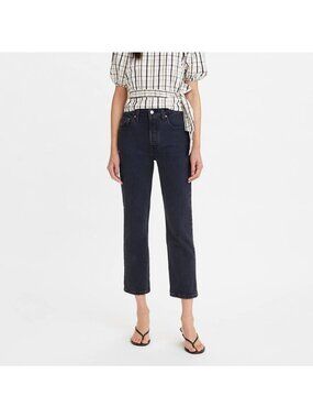 Levis 501 Jeans High Rise Dark Blue Classic Contemporary Chic Timeless Womens 32